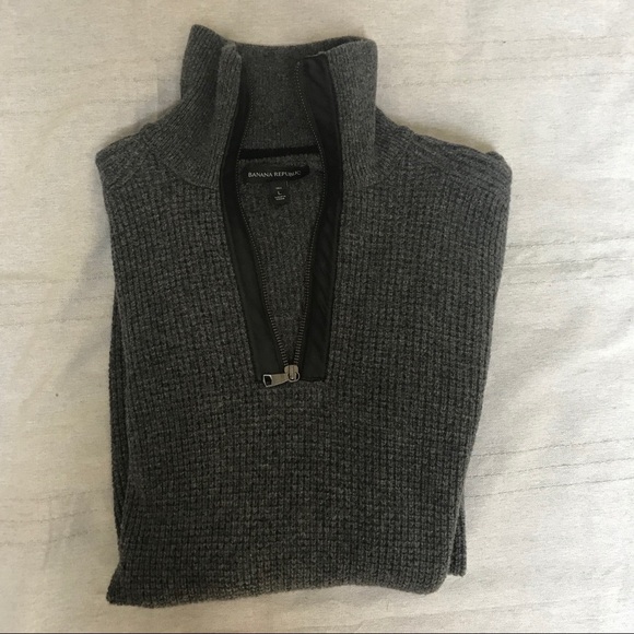 Banana Republic NWOT wool/leather sweater men’s L - Picture 2 of 8